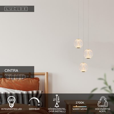 Lucide CINTRA - Pendelleuchten - Ø 25 cm - LED Dim. - 3x4,7W 2700K - Transparent